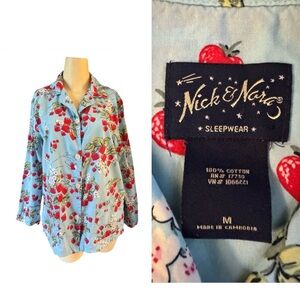NICK & NORA ● STRAWBERRY KISS ● COTTON PAJAMA TOP● VINTAGE 70's RARE, Women M